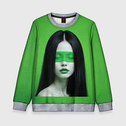 Свитшот детский Pop art девушка на зеленом фоне, цвет: 3D-меланж