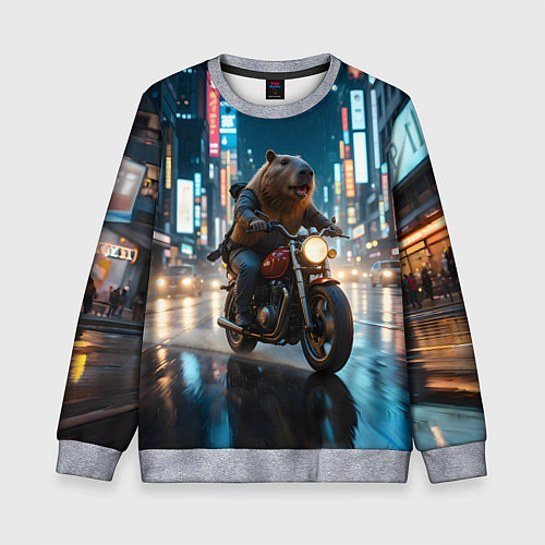 Детский свитшот Капибара байкер / 3D-Меланж – фото 1