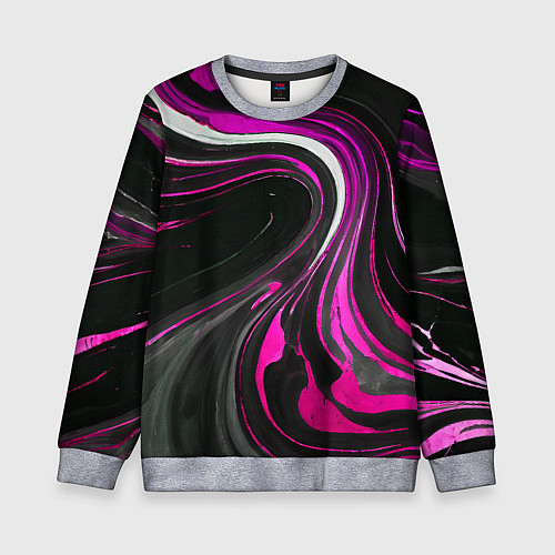 Детский свитшот Волнистые бело-розовые линии на чёрном фоне / 3D-Меланж – фото 1