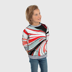 Свитшот детский Волнистые бело-красные линии на чёрном фоне, цвет: 3D-меланж — фото 2