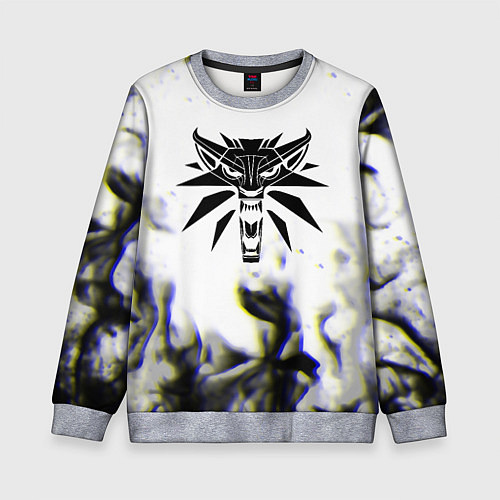 Детский свитшот Ведьмак глитч огонь / 3D-Меланж – фото 1