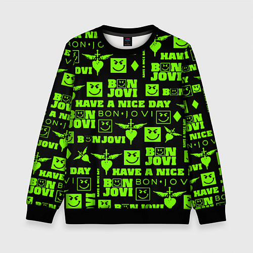 Детский свитшот Bon Jovi кислотный паттерн / 3D-Черный – фото 1