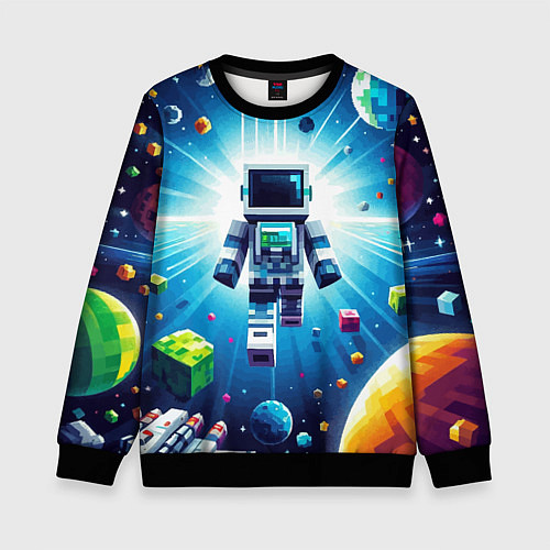 Детский свитшот Minecraft - an astronaut in outer space / 3D-Черный – фото 1