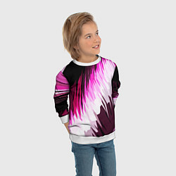 Свитшот детский Бело-розовые острые полосы на чёрном фоне, цвет: 3D-белый — фото 2