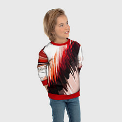 Свитшот детский Чёрно-красные острые полосы на белом фоне, цвет: 3D-красный — фото 2
