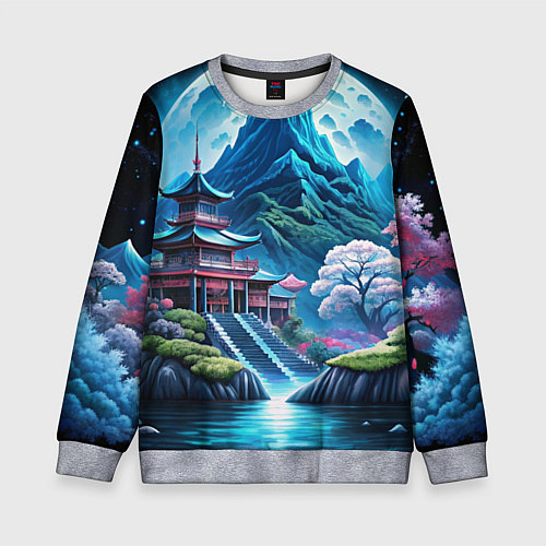 Детский свитшот Пейзаж Японии и горы / 3D-Меланж – фото 1