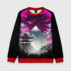 Свитшот детский Горы и сакура в Японии, цвет: 3D-красный