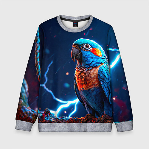 Детский свитшот Попугай и молния / 3D-Меланж – фото 1