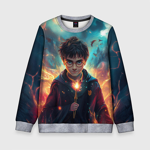 Детский свитшот Гарри Поттер с волшебной палочкой / 3D-Меланж – фото 1