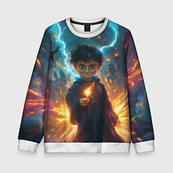 Свитшот детский Гарри Поттер с волшебной палочкой, цвет: 3D-белый