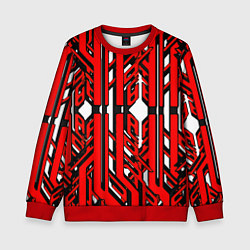 Свитшот детский Чёрно-красные техно полосы на белом фоне, цвет: 3D-красный