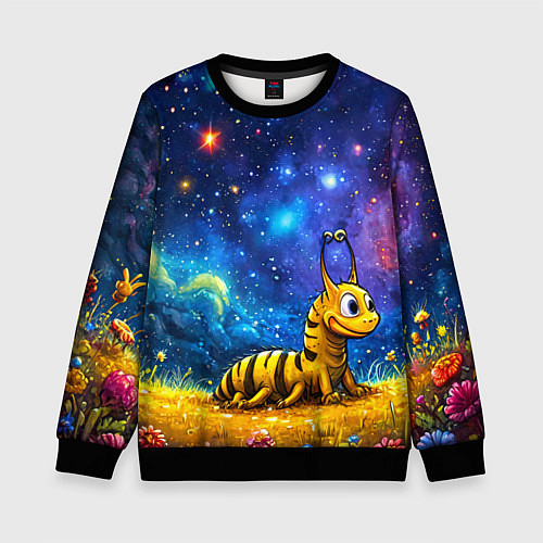 Детский свитшот Гусеничка в космосе / 3D-Черный – фото 1