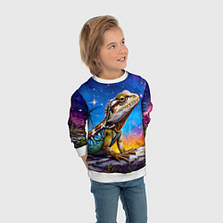 Свитшот детский Ящерица в космосе, цвет: 3D-белый — фото 2