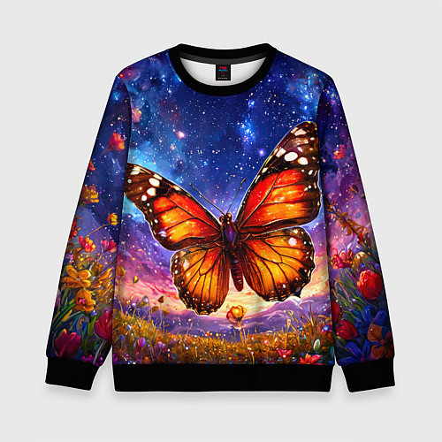 Детский свитшот Бабочка в космосе / 3D-Черный – фото 1