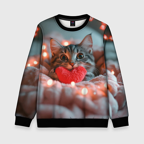 Детский свитшот Котик с сердечком / 3D-Черный – фото 1