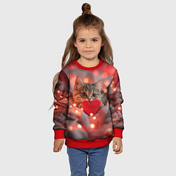 Свитшот детский Кошечка с сердечком и с гирляндой, цвет: 3D-красный — фото 2