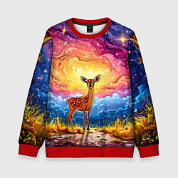 Свитшот детский Олень и космическое небо, цвет: 3D-красный