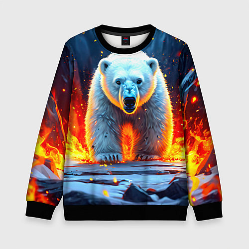 Детский свитшот Белый медведь в огне / 3D-Черный – фото 1
