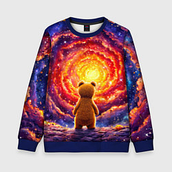 Свитшот детский Медвежонок смотрит в космос, цвет: 3D-синий