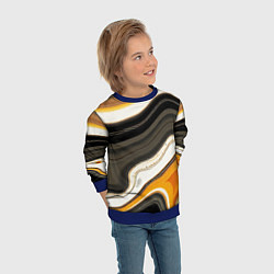 Свитшот детский Волнистые чёрно-жёлтые полосы на белом фоне, цвет: 3D-синий — фото 2