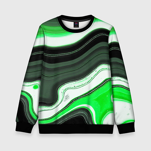 Детский свитшот Волнистые горизонтальные чёрно-зелёные полосы на б / 3D-Черный – фото 1