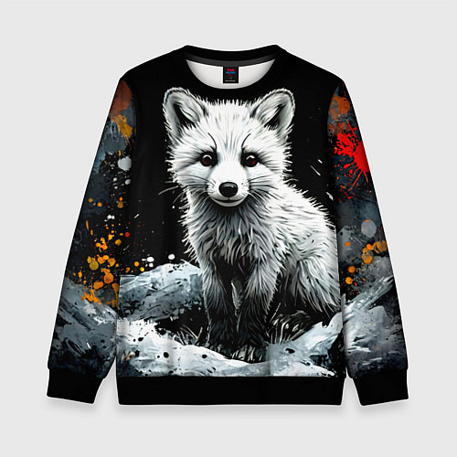 Детский свитшот Песец на черном / 3D-Черный – фото 1