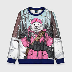 Свитшот детский Русский медведь в розовой куртке, цвет: 3D-синий