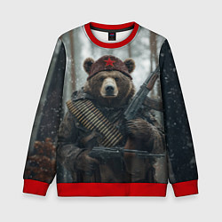 Свитшот детский Советский медведь с автоматами, цвет: 3D-красный