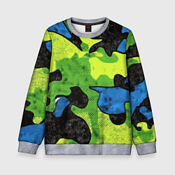 Свитшот детский Зелено-синий абстрактный камуфляж, цвет: 3D-меланж