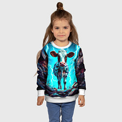 Свитшот детский Корова в разрядах молнии, цвет: 3D-белый — фото 2