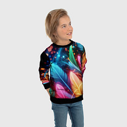 Свитшот детский Яркие красочные неоновые перья, цвет: 3D-черный — фото 2