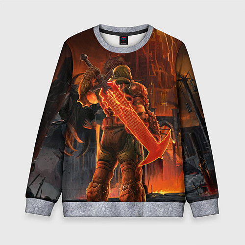 Детский свитшот Doom slayer and tower Doom / 3D-Меланж – фото 1