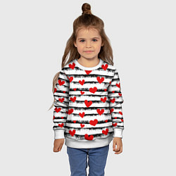 Свитшот детский Паттерн с полосками и сердечками, цвет: 3D-белый — фото 2