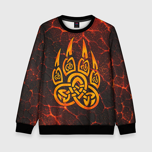 Детский свитшот Символ волчья лапа в огненной стихии / 3D-Черный – фото 1