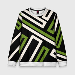 Свитшот детский Прямоугольники по диагонали-зеленый, черный, цвет: 3D-белый