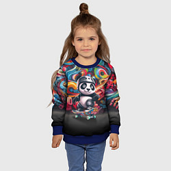 Свитшот детский Панда - крутой скейтбордист на фоне граффити, цвет: 3D-синий — фото 2