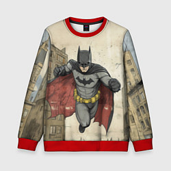 Свитшот детский Бэтмен летит между домами, цвет: 3D-красный