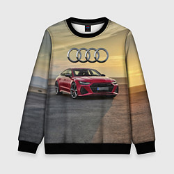 Свитшот детский Audi RS 7 на закате солнца, цвет: 3D-черный