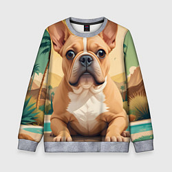 Свитшот детский Бульдог и пальмы, цвет: 3D-меланж