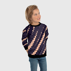 Свитшот детский Фиолетовый с бежевым искажённые полосы, цвет: 3D-черный — фото 2