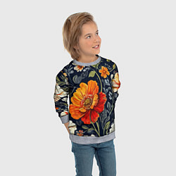 Свитшот детский Маки и пионы старинный паттерн, цвет: 3D-меланж — фото 2