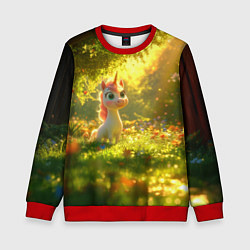 Свитшот детский Единорог в летнем лесу, цвет: 3D-красный
