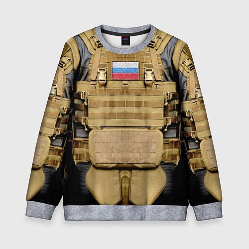 Детский свитшот Бронежилет цвета хаки армия России / 3D-Меланж – фото 1