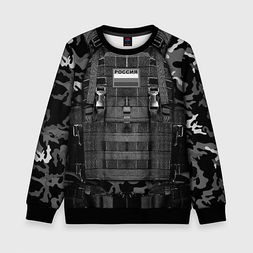 Детский свитшот Бронежилет - черный камуфляж / 3D-Черный – фото 1