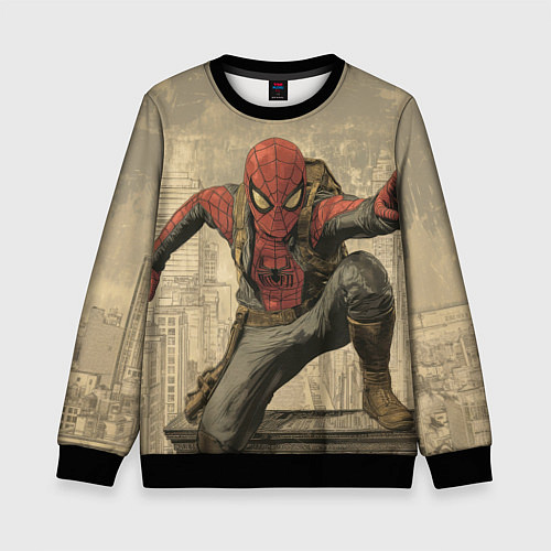 Детский свитшот Человек-паук готов спасать мир / 3D-Черный – фото 1
