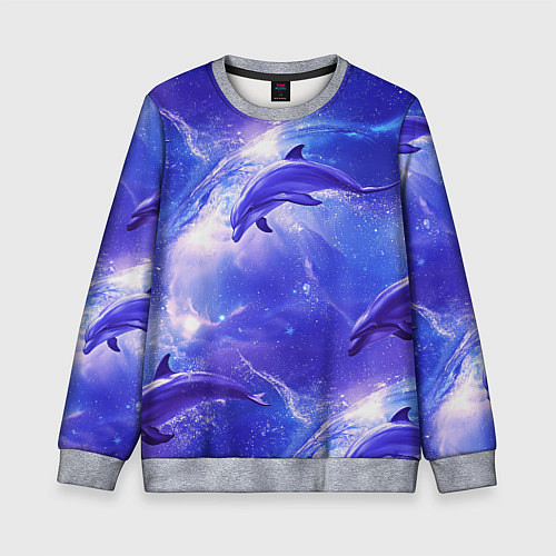Детский свитшот Дельфины в волшебном море паттерн / 3D-Меланж – фото 1