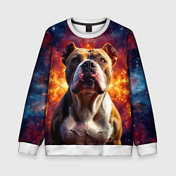 Свитшот детский Американский булль в космосе, цвет: 3D-белый