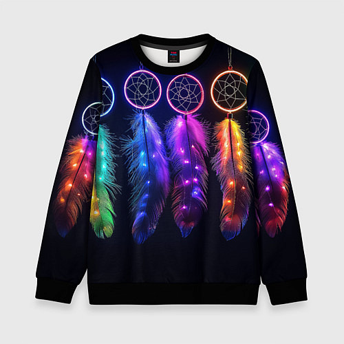 Детский свитшот Ловцы снов - свечение перьев / 3D-Черный – фото 1