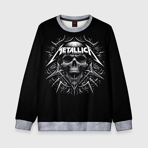Детский свитшот Metallica - a skull with roses and thorns / 3D-Меланж – фото 1