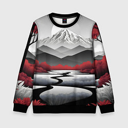 Свитшот детский Белые горы и красные деревья, цвет: 3D-черный
